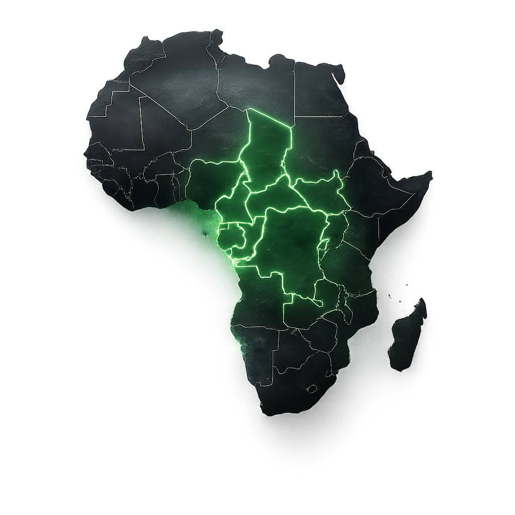 Carte de l’Afrique avec l’Afrique centrale mise en lumière