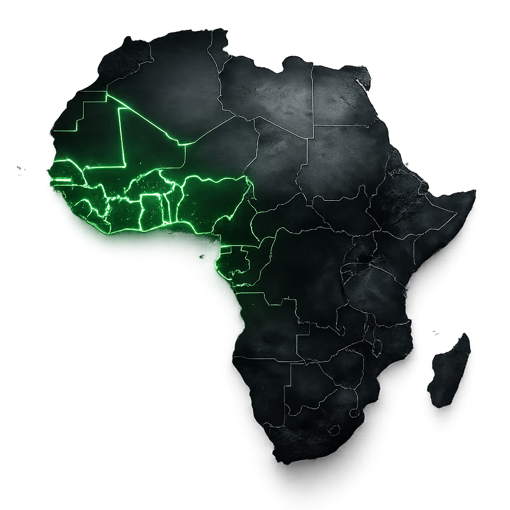 Carte de l’Afrique avec l’Afrique de l’Ouest mise en lumière